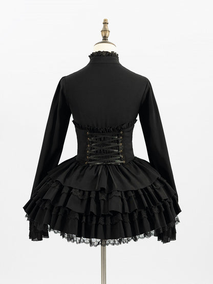 Adjustable Lace-Up Black Layered Skirt with High Waist - DevilInspired Exclusive Collection