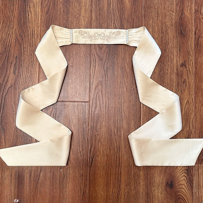 Sash / Embrodery Pink Tulip and Bowknot Gold Blue