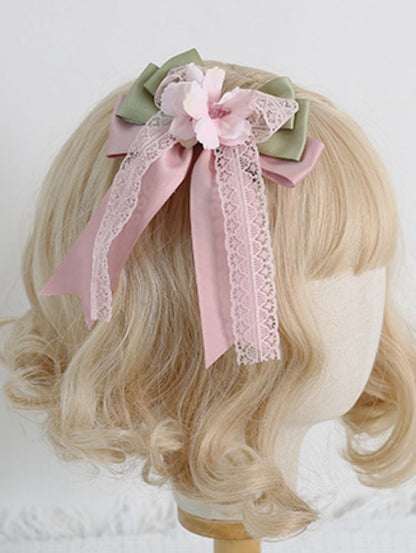 - Green Large Pink Hairclip sized Bowknot Sweet With Flowers Lace And