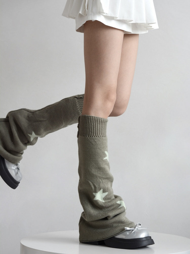 4 Colors Star Pattern Flared Knitted Leg Warmers