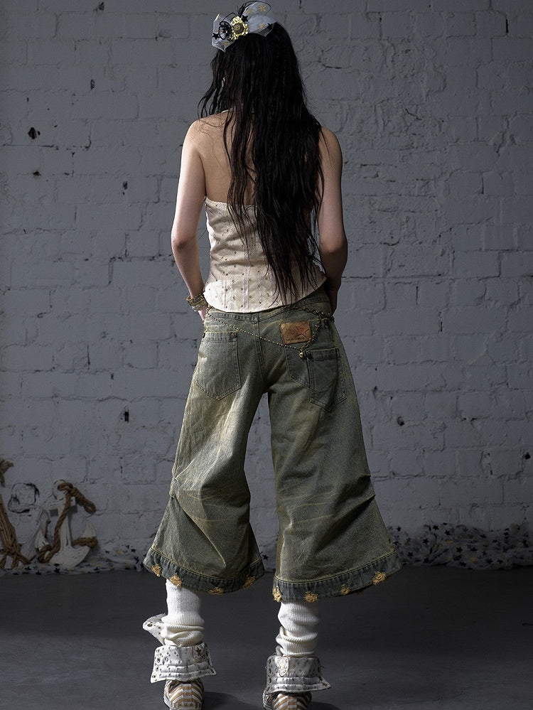 Angel Blau/Gelb Faded Wash Distressed Holes