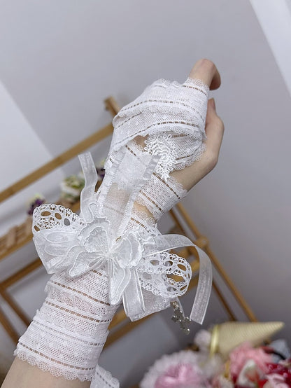 Bow Lace Beads Choker Pendant White Butterfly Cross