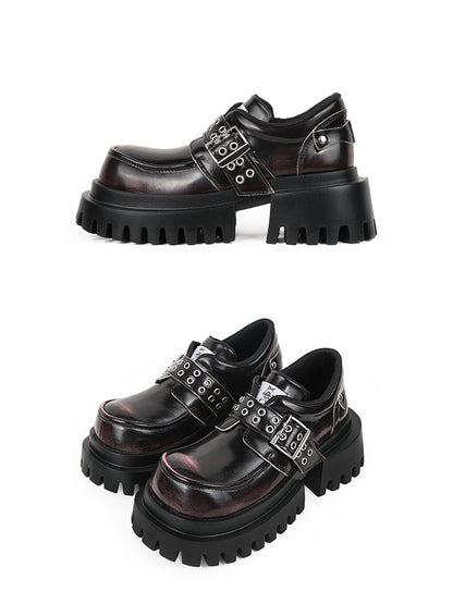 Punk Accents Heel Shoes - Black Block Buckle High Platform