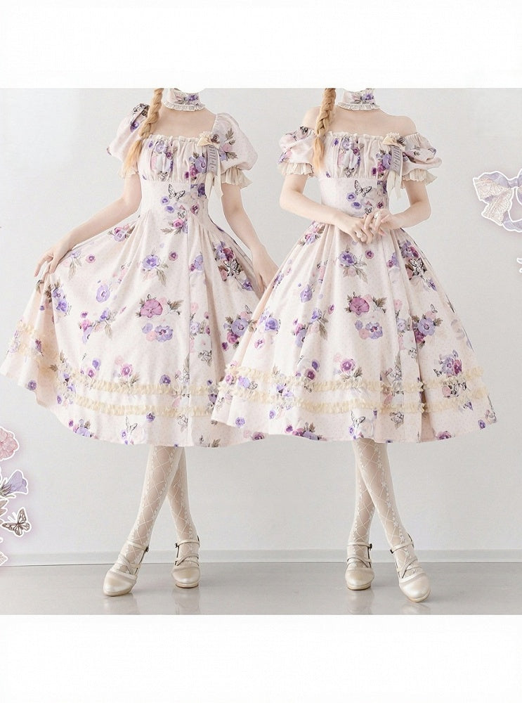 Purple Floral Polka Dot Classic Dress - Forest Wardrobe