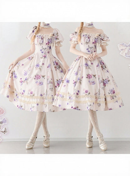 Purple Floral Polka Dot Classic Dress - Forest Wardrobe
