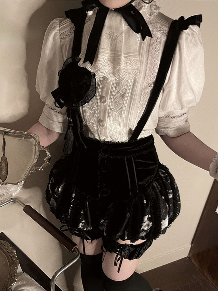 with Blouse Neckline White Open Lolita Hem Ruffle