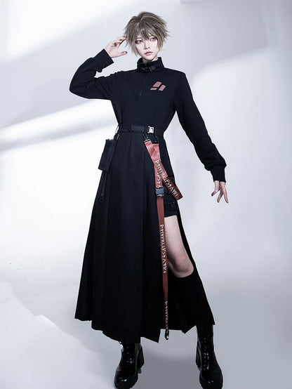 und schwarzer Taillen-Cargo-Träger-Taschenrock hoch mit Schlitz