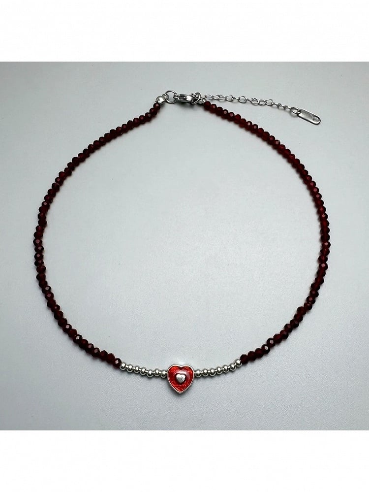 Red Beaded Heart Decoration Necklace - YSHXS