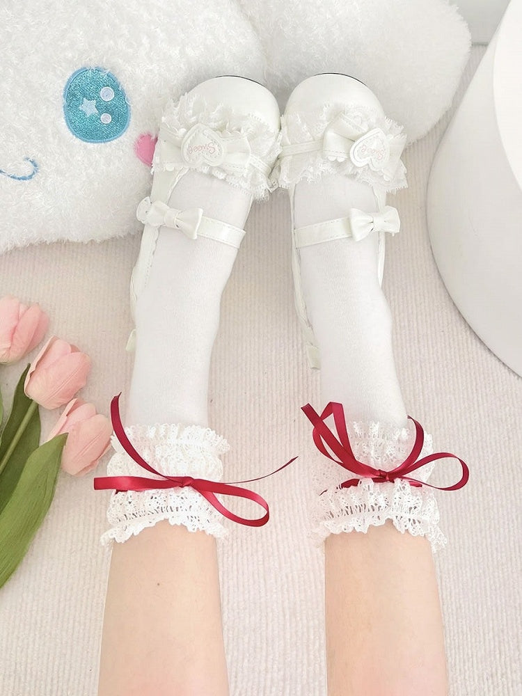 Ankle 4 Colors - Bow Socks Lace Ruffle