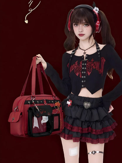 Broderie de sac Ita Rectangulaire Rouge Noir - thejunco