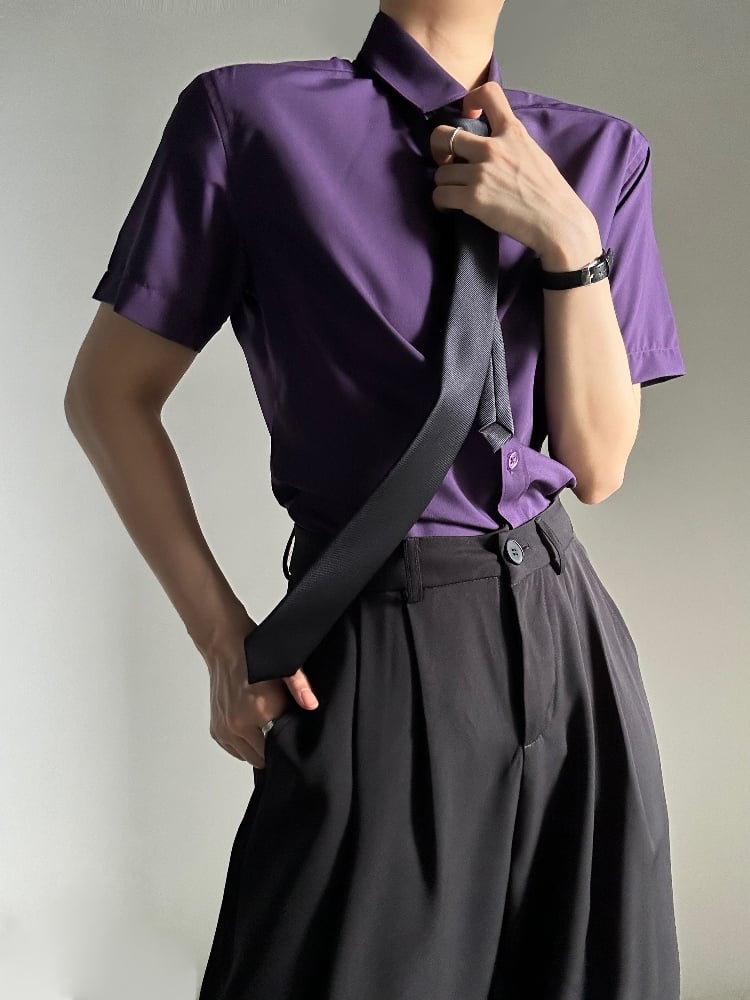 Ouji Lolita Button with Collar Purple Shirt Short-Sleeve Pointed