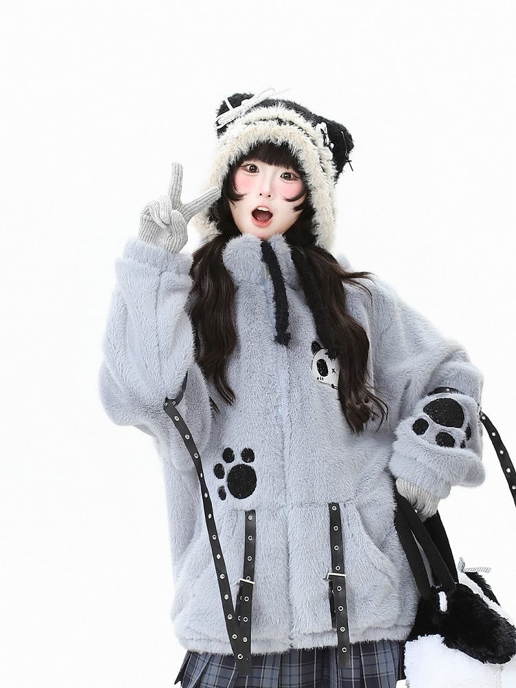 Buckle Grey/Grey - Straps Hoodie Jacket Plush Decorative Blue Bittersweet