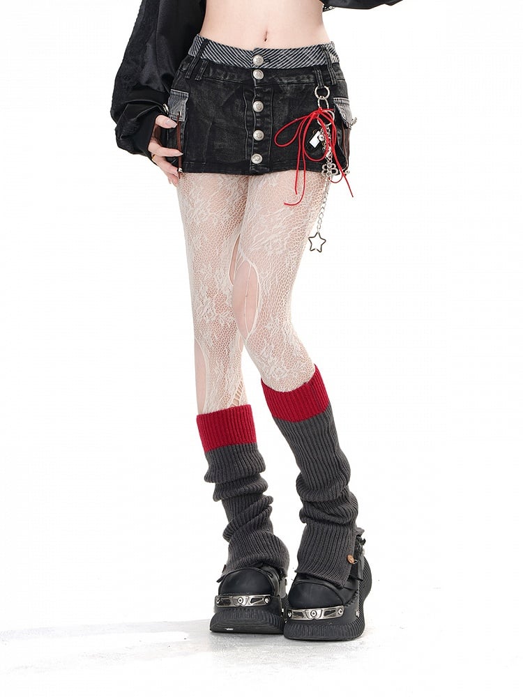 ブラックデニムポケットシルバートーンボタングラマラススリムフィットミニスカート