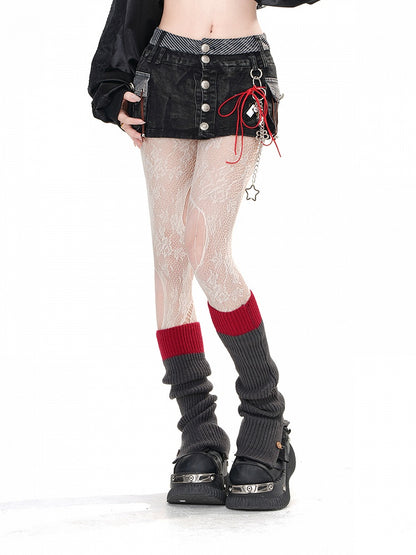 スリムフィットのブラックデニムポケットミニシルバートーンスカートグラマラスボタン