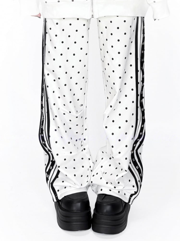 with Jirai Decorations Striped Kei Casual Stud Polka Pants Dot White
