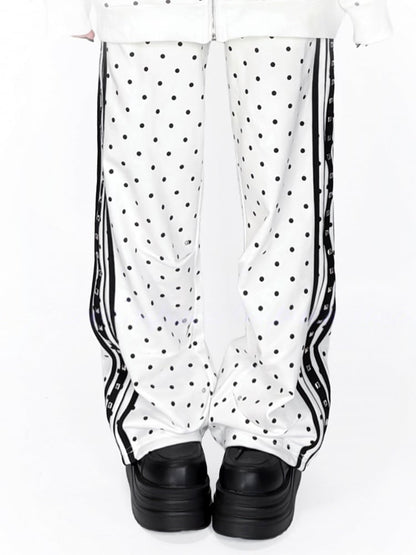 with Jirai Decorations Striped Kei Casual Stud Polka Pants Dot White