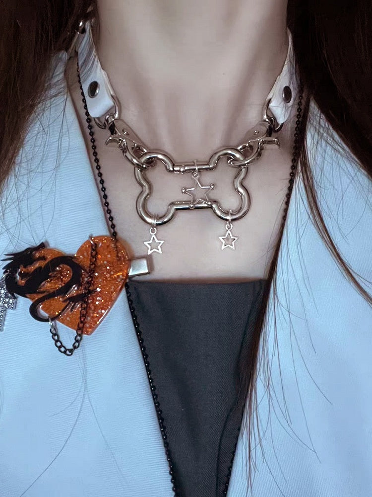 PU Star & Bone Pendant Choker - Kiwi Store