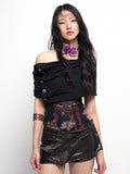 Neckline Design Asymmetric with Stacked Black Collar Top Detachable