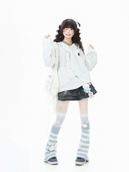 Adorable Puppy with Hoodie Blue/Pink Accents and Print Badge Striped