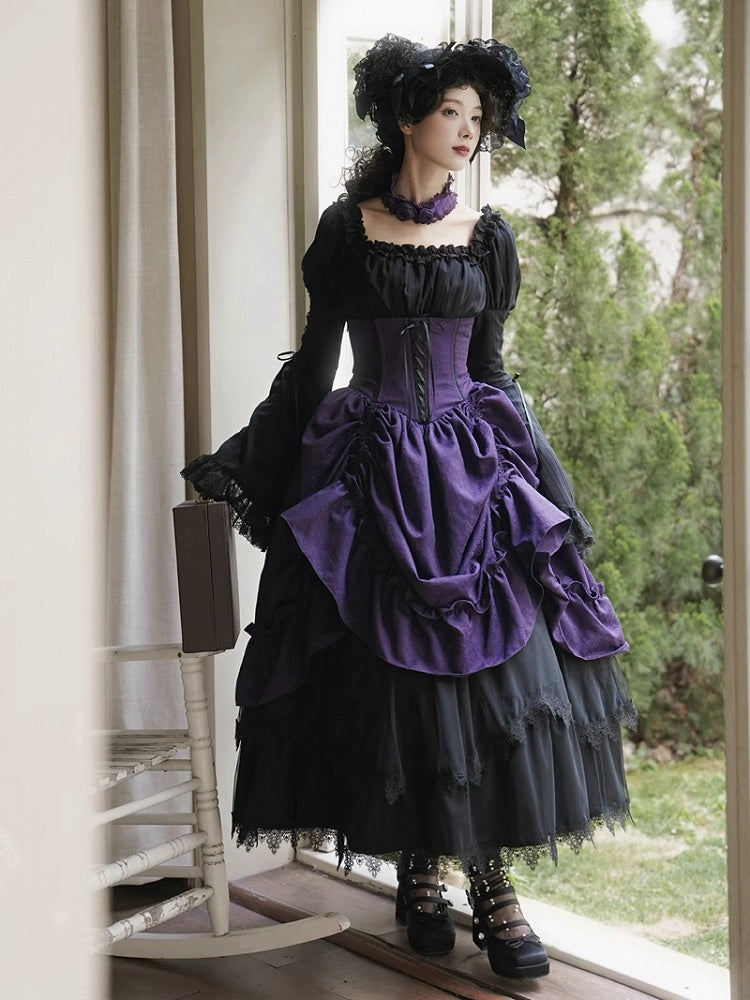 Waist Drawstring Purple Bust Gothic Boned Skirt High Lolita Under
