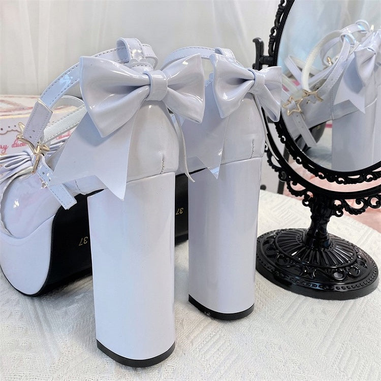 PU Top 12cm with Bow at Details Elegant Mary - in Janes Star Blue Heel Lolita Light