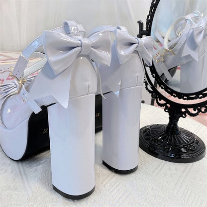 PU Top 12cm with Bow at Details Elegant Mary - in Janes Star Blue Heel Lolita Light