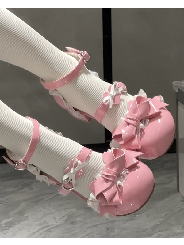 Round Deep Lace Toe Bow - Sandals at Top Trim Pink
