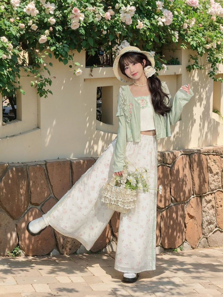 Cami Top mit Blumenverzierung, Stickerei und Schleifen, Weiß, kurz