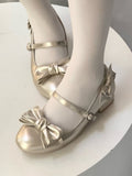 Gold Vintage Round Toe Lolita Shoes with Bow - Unmissable Berry