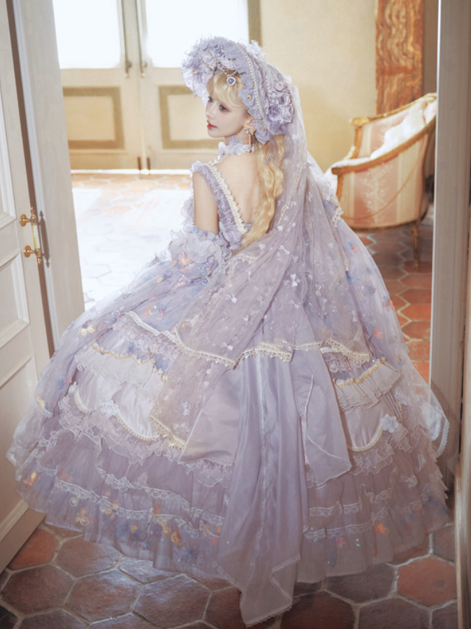 Sizes Accents Purple Available Length Gorgeous Lolita Hanayome Plus and with Hime Bead Dress Sequin Ankle