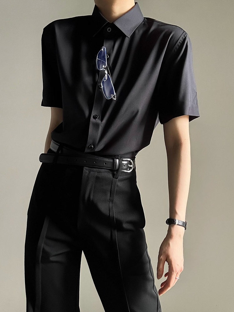 Placket Polo Lolita Youthful Collar with Ouji Shirt Button Black Short-Sleeve