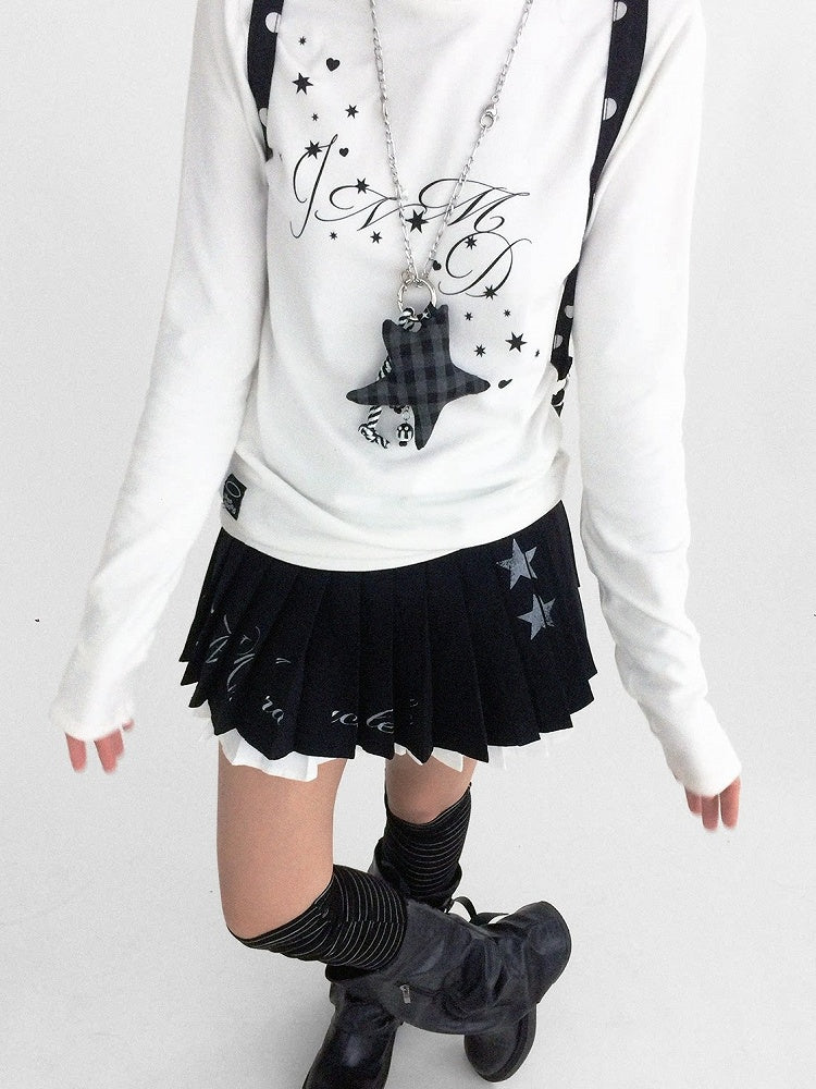 Black star print layered pleated mini skirt from innomoood