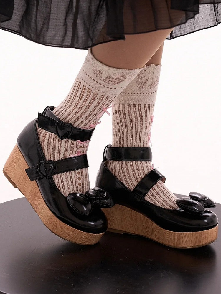 Top Mary Heart Platform at PU Black Sweet Janes - Bow Buckles