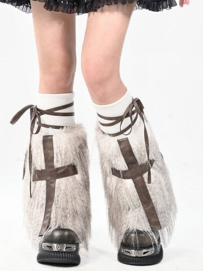 コーヒーゴシックPUクロスシャギーレッグウォーマー