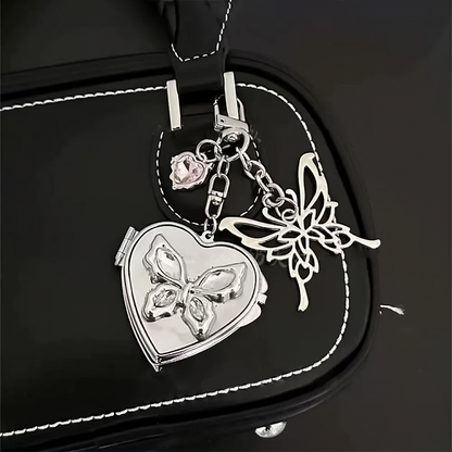 Silver Gummy Bear/Butterfly/Bow Heart-shaped Mirror Keychain