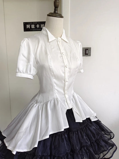 Puff Lolita Short White Sleeves Gothic Ouji Shirt Split-Tail
