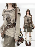 Fashion Hoodie Print Khaki Cowl Millard Neckline Design