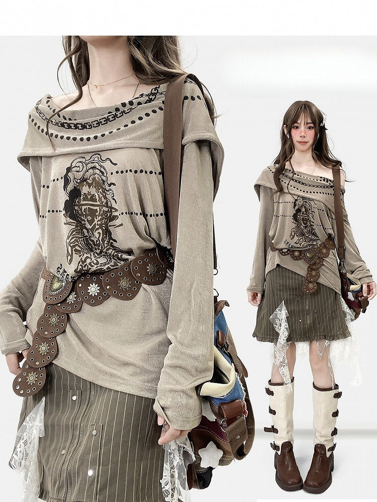 Fashion Hoodie Print Khaki Cowl Millard Neckline Design