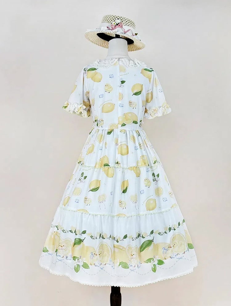 Chick Sleeves for Short Summer White Lolita Dress Print and Lemon Spring
