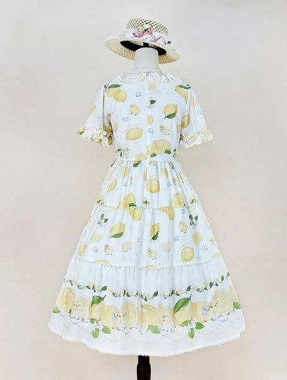 Chick Sleeves for Short Summer White Lolita Dress Print and Lemon Spring