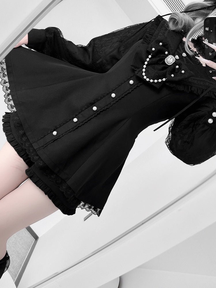 Collar x Navycore Set: Coord Dress Matching All-Black Jirai Shorts Sleeve Kei Sailor Long