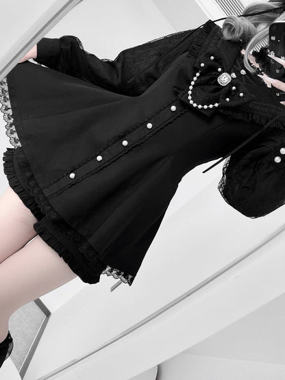 Set: Kei Coord Sleeve Navycore Dress Collar x Long Jirai Matching All-Black Shorts Sailor