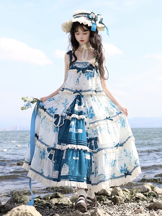 Rock Sommer Cami + Top Print Verfügbar Plus Lolita Set Blau Größen Mulberry