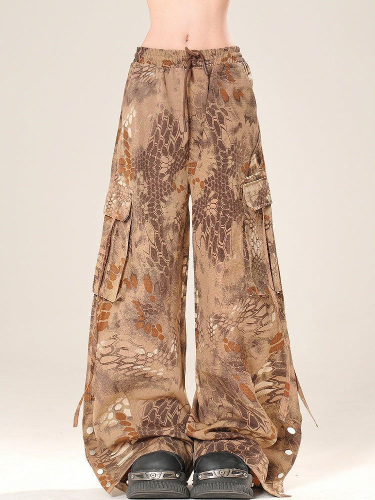 Schlange Bittersüß Braun Weites Bein Print Hose Cargo Cut Scale
