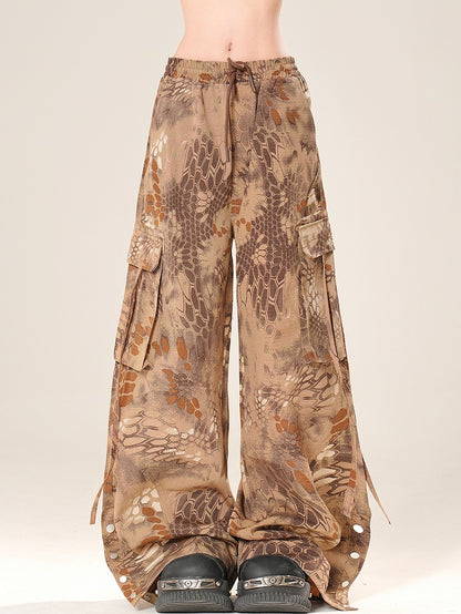 Schlange Bittersüß Braun Weites Bein Print Hose Cargo Cut Scale