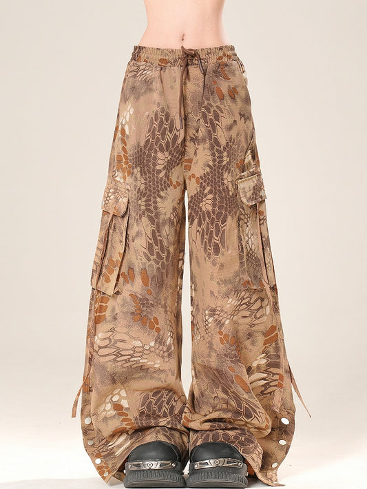Schlange Bittersüß Braun Weites Bein Print Hose Cargo Cut Scale