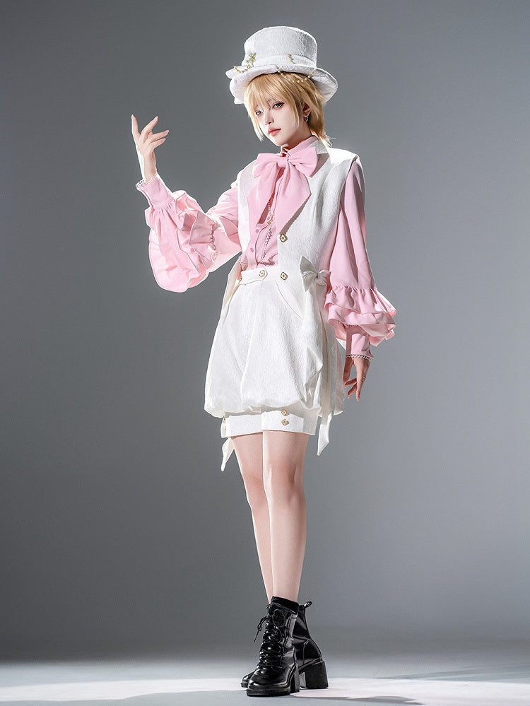 Bowtie Ouji Long Bishop Sleeves Shirt with Pink Lolita