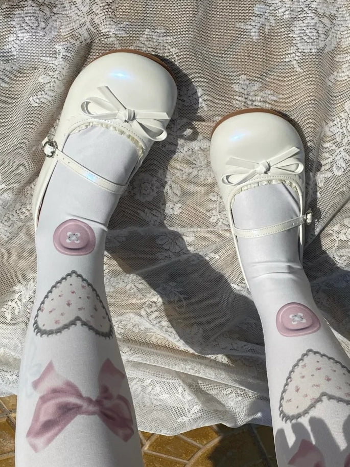 Toe Flat White Shoes Mary in Round Jane Sweet - Lolita