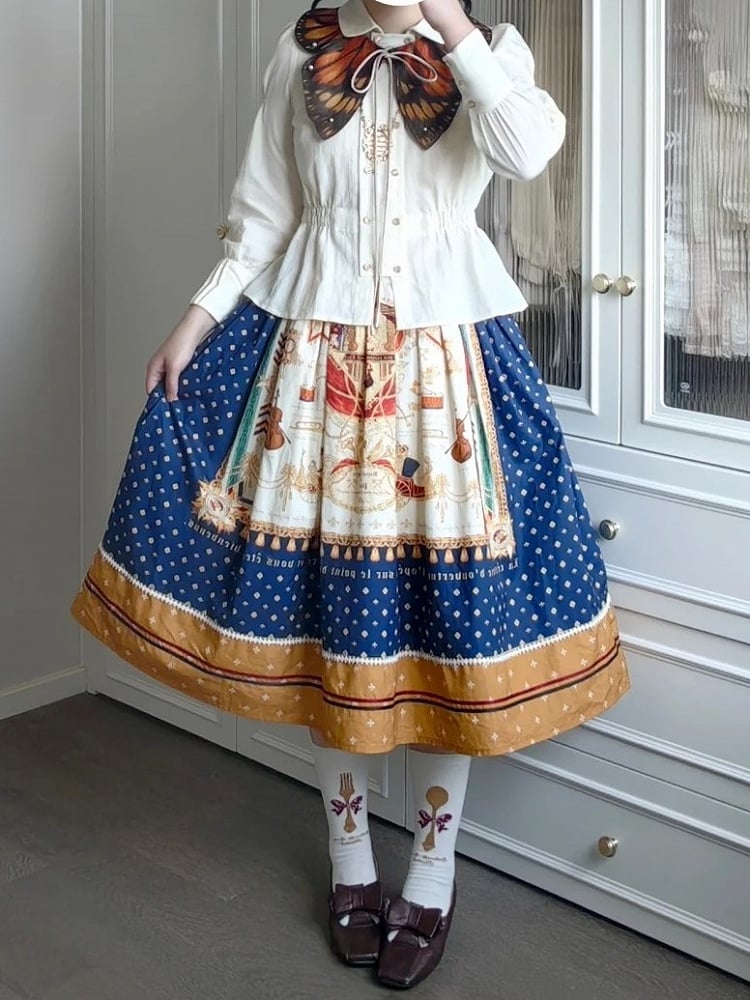 White Long Sleeve Smocked Waist Elegant Lolita Blouse - Crucis Universal Tailor Company