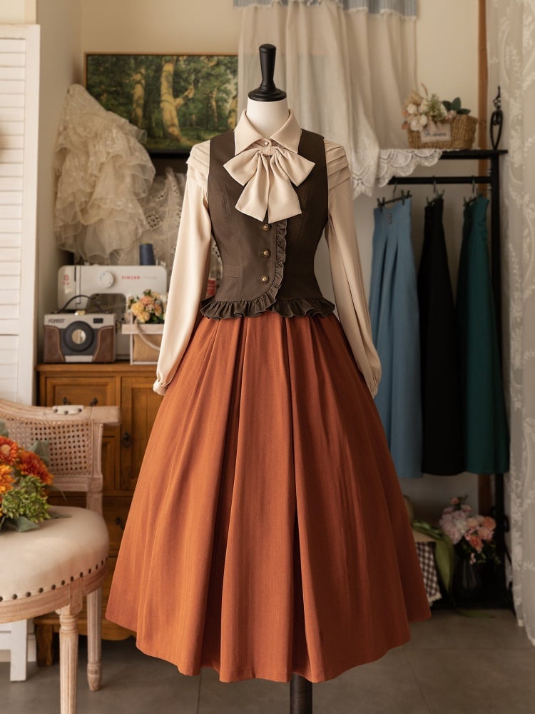 Classic Lolita Corset-Waist Skirt with Lace-Up Back in Orange